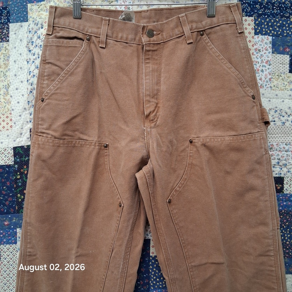 Vintage Carhartt B136 BRN Mens 32x30 Brown Duck Double Knee Work Pants USA Made